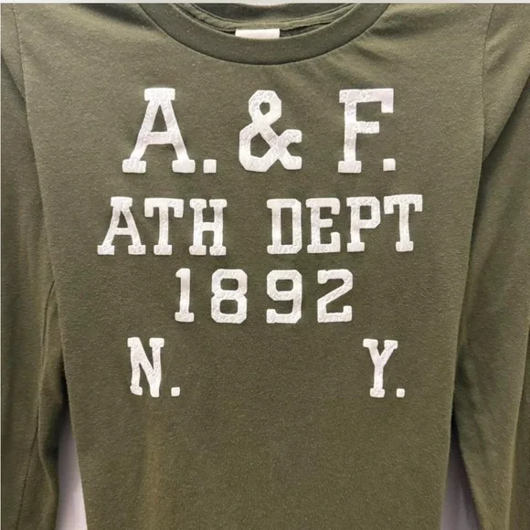 Abercrombie & Fitch Spell out vintage Olive Green Long Sleeve Tee - Picture 3 of 6
